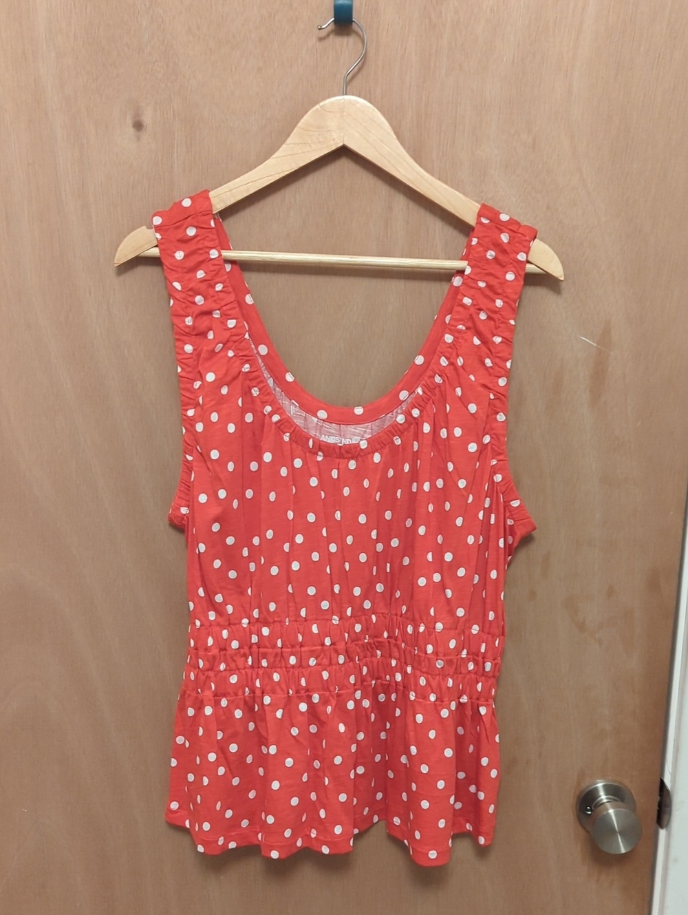 Lands' End Ruched Peplum Polka Dot Cotton Top